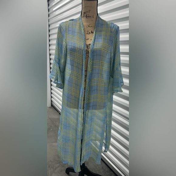 Do Everything in Love Women Soft Flared Sleeve Plaid Check Kimono Shawl Cardigan - Picture 8 of 10